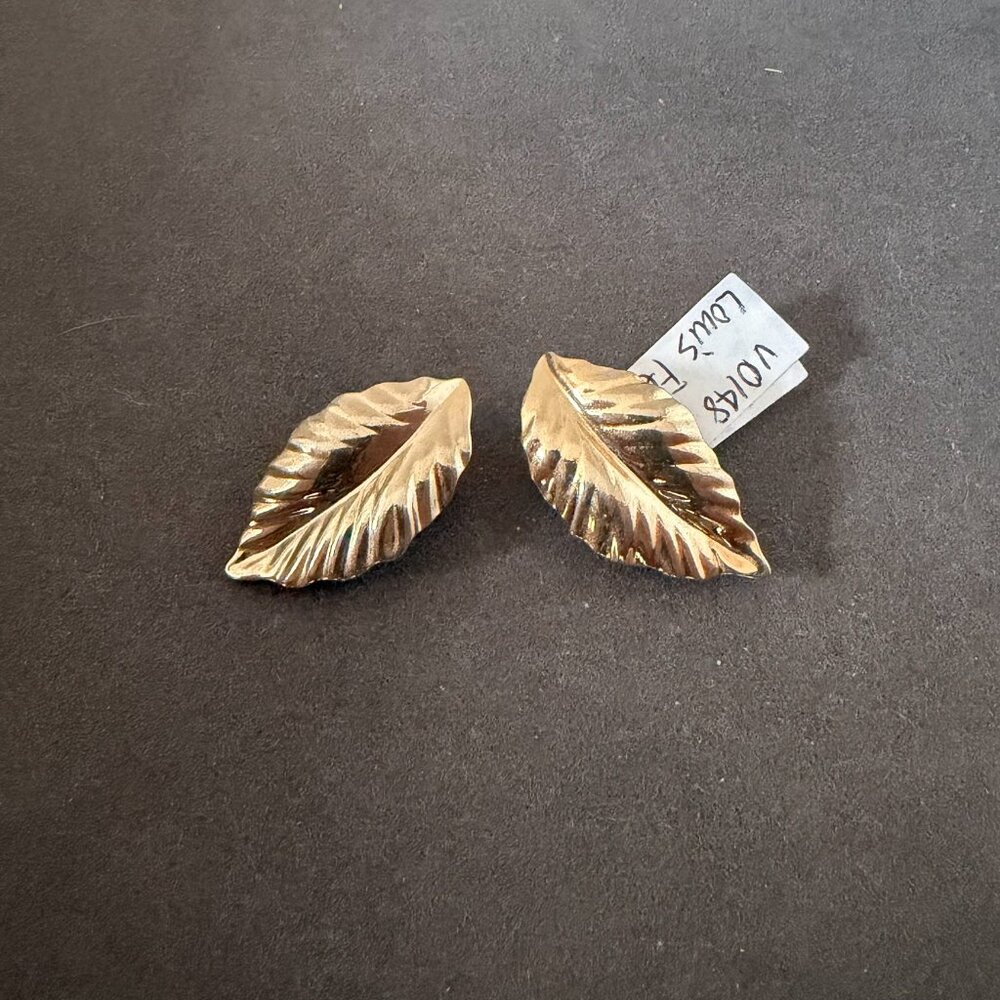 Vintage Louis Feraud Gold Tone Leaf Clip-On Earrings
